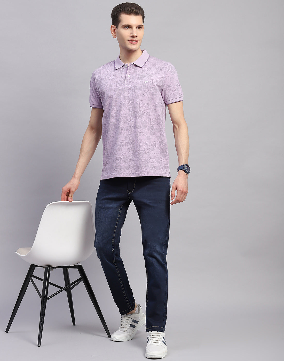 Men Purple Printed Polo Collar Half Sleeve T-Shirt