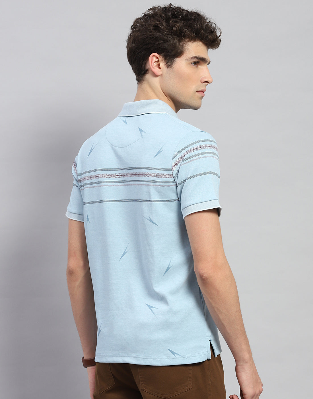 Men Sky Blue Printed Polo Collar Half Sleeve T-Shirt