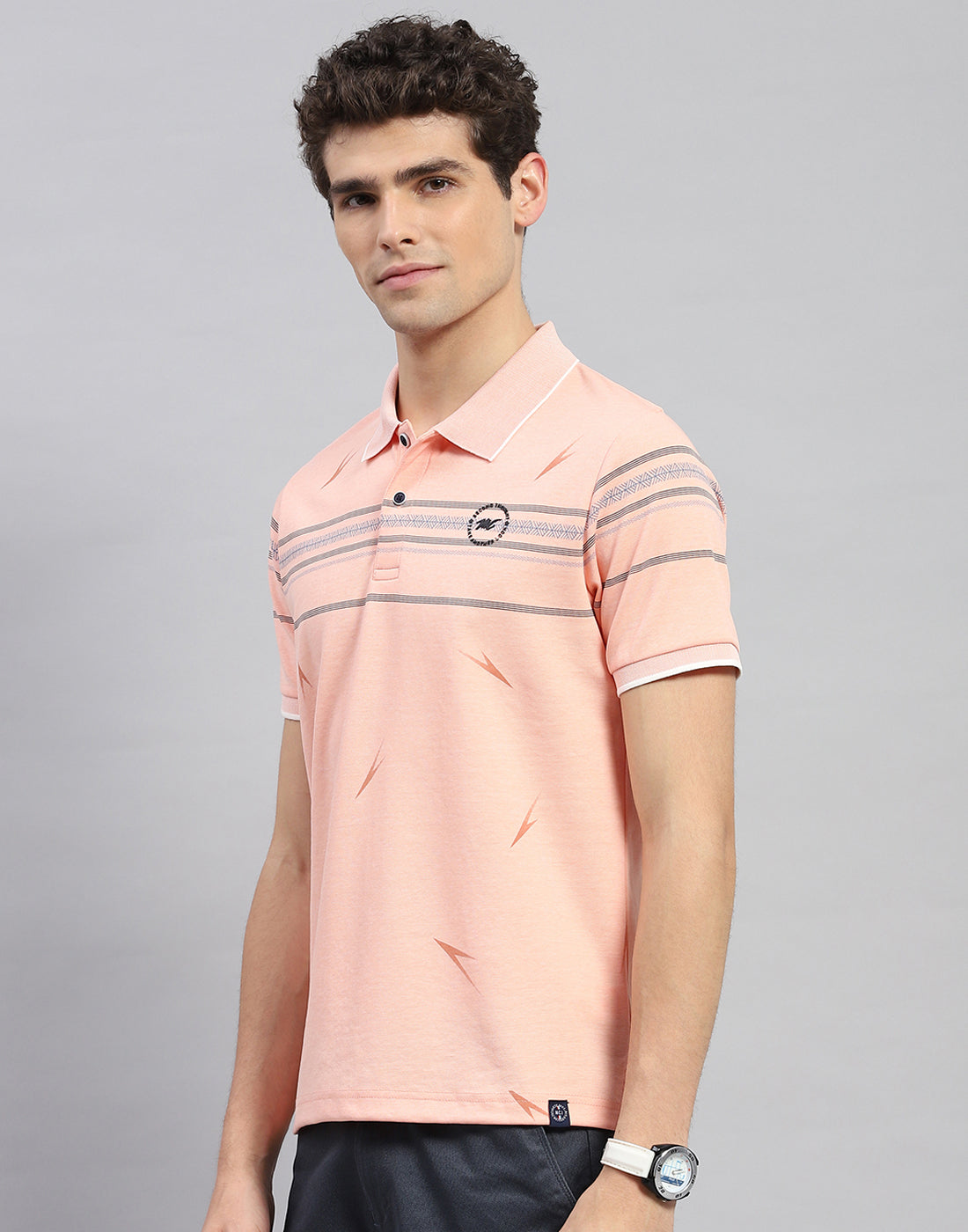 Men Orange Printed Polo Collar Half Sleeve T-Shirt