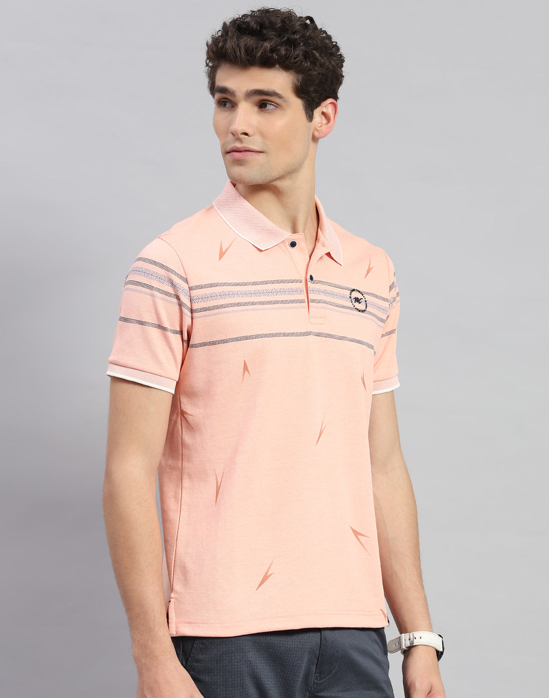 Men Orange Printed Polo Collar Half Sleeve T-Shirt