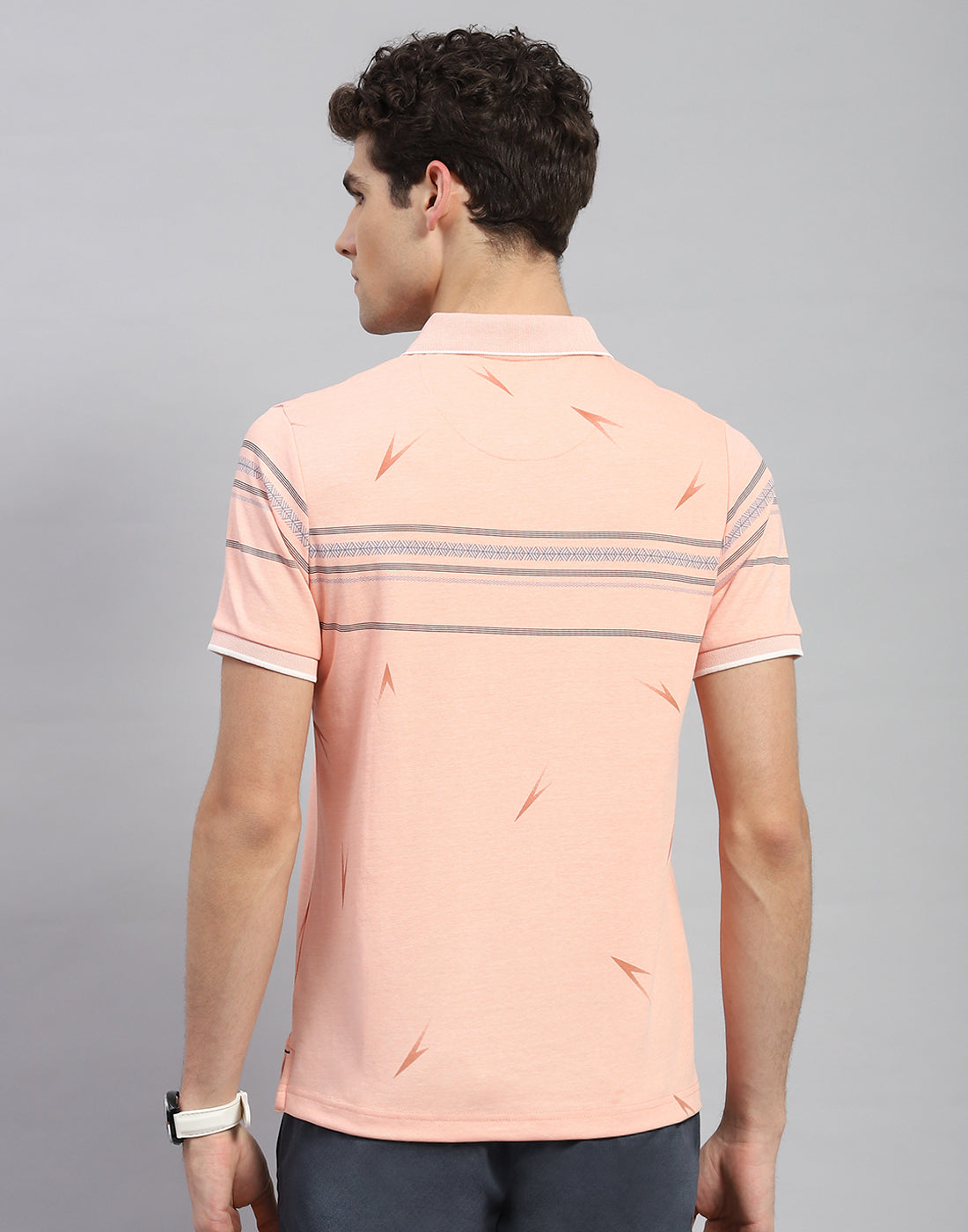 Men Orange Printed Polo Collar Half Sleeve T-Shirt