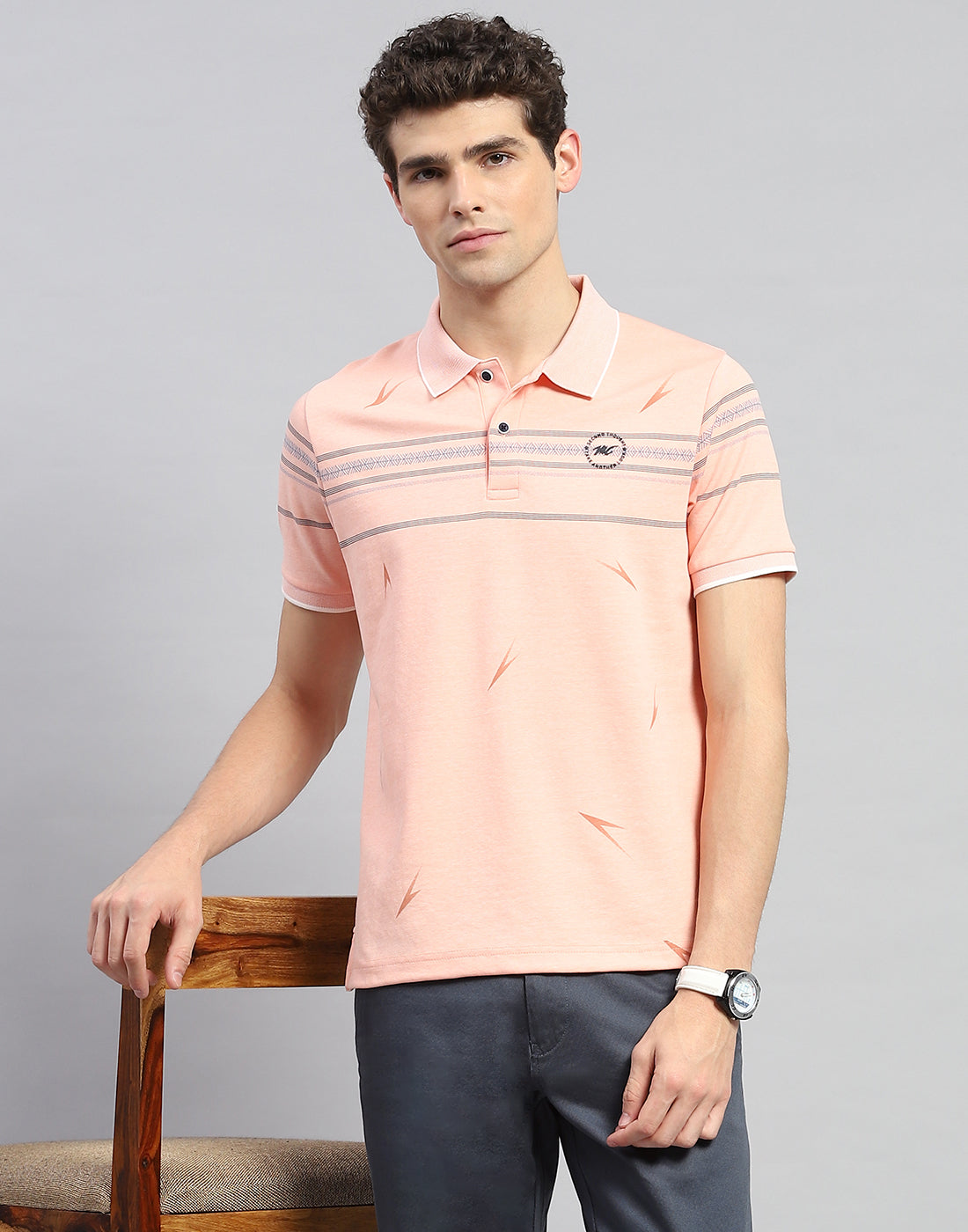 Men Orange Printed Polo Collar Half Sleeve T-Shirt