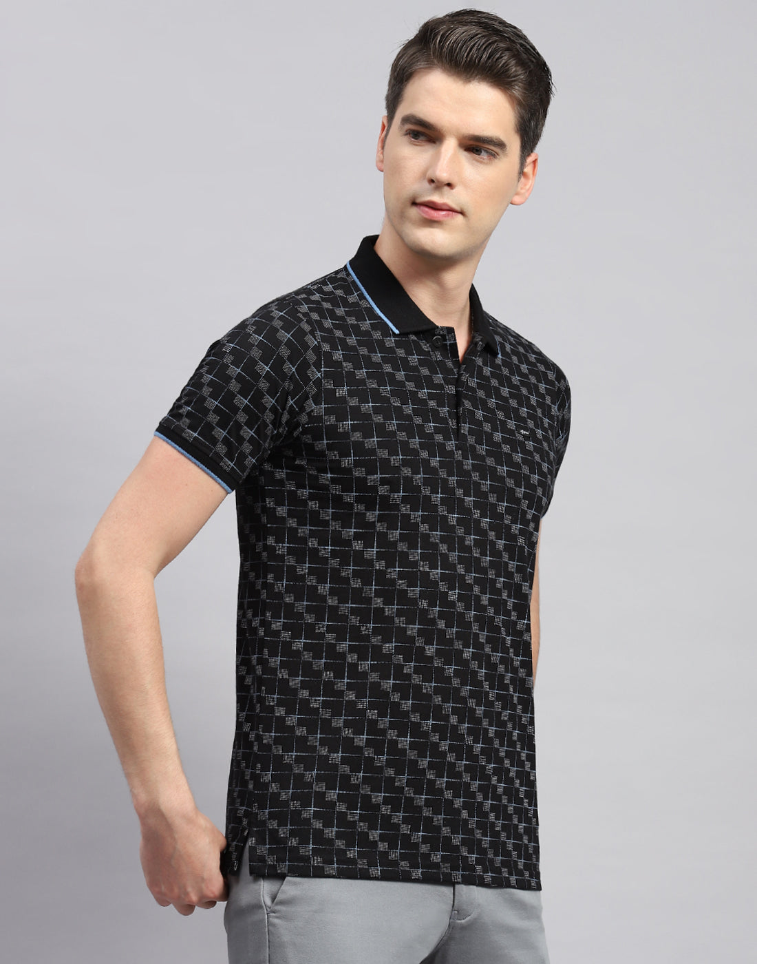 Men Black Printed Polo Collar Half Sleeve T-Shirt