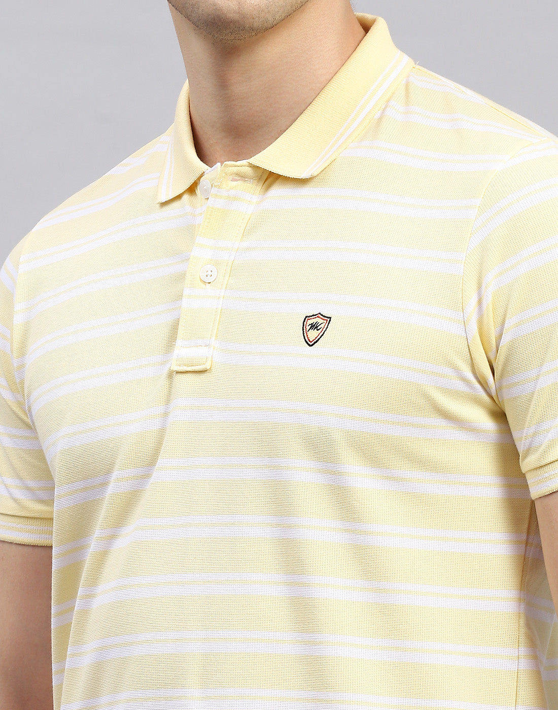 Men Yellow Stripe Polo Collar Half Sleeve T-Shirt