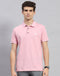 Men Pink Solid Polo Collar Half Sleeve T-Shirt