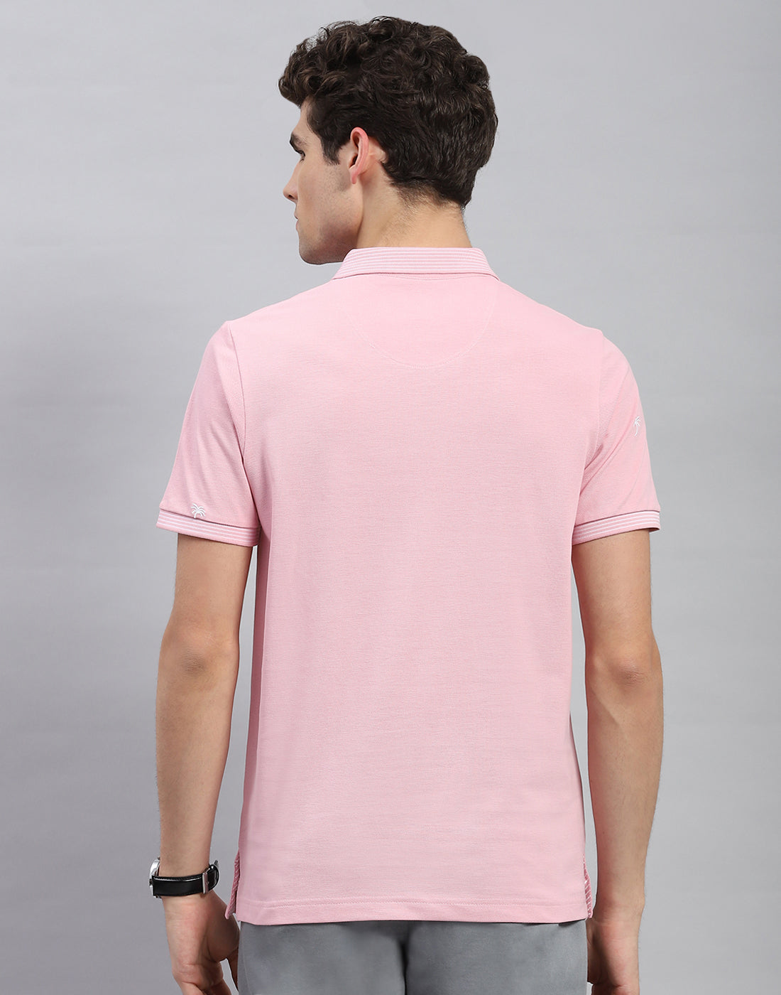 Men Pink Solid Polo Collar Half Sleeve T-Shirt