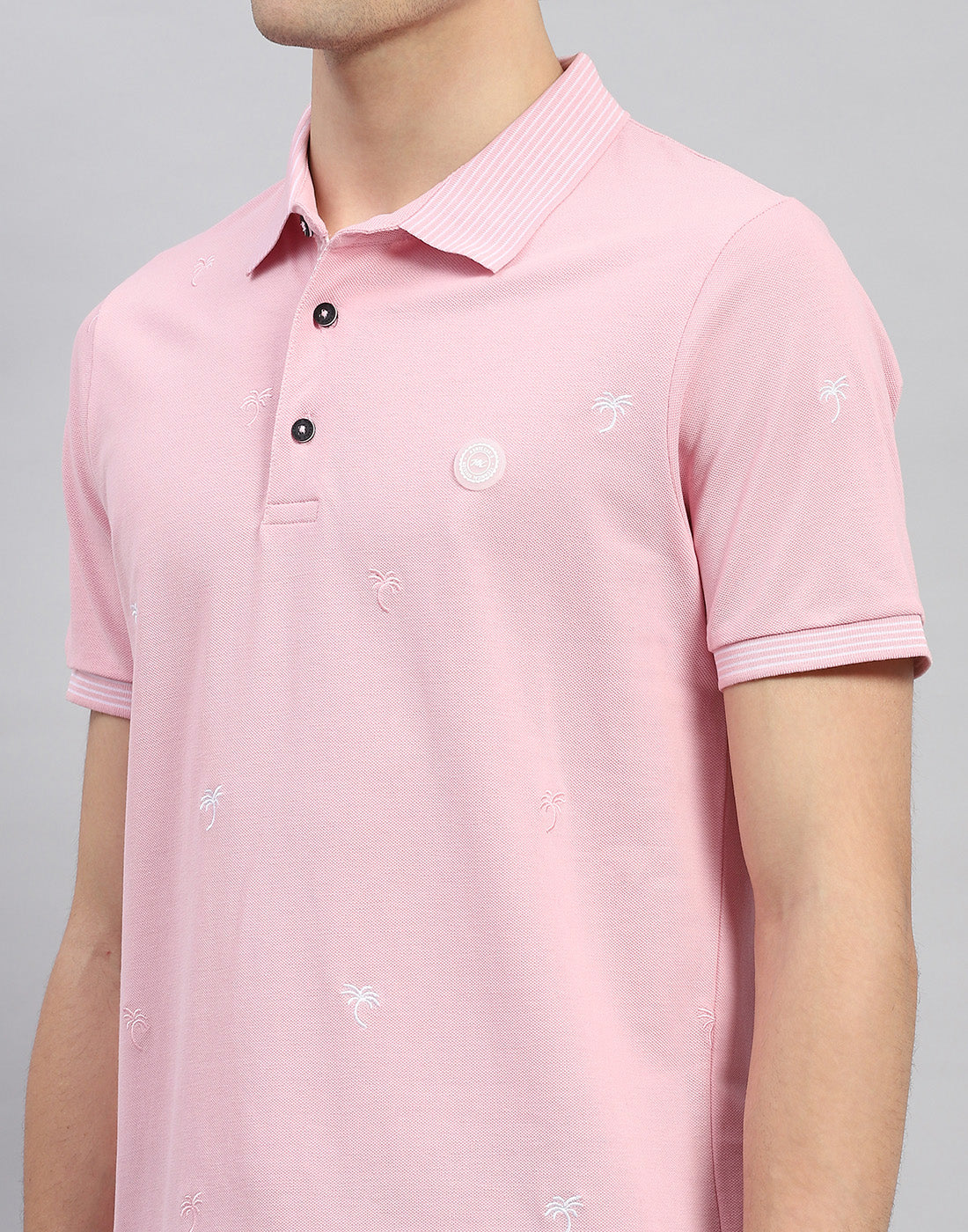 Men Pink Solid Polo Collar Half Sleeve T-Shirt