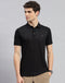 Men Black Printed Polo Collar Half Sleeve T-Shirt