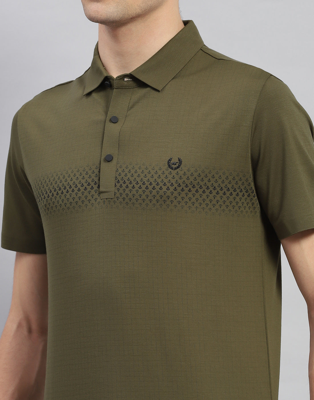 Men Olive Printed Polo Collar Half Sleeve T-Shirt