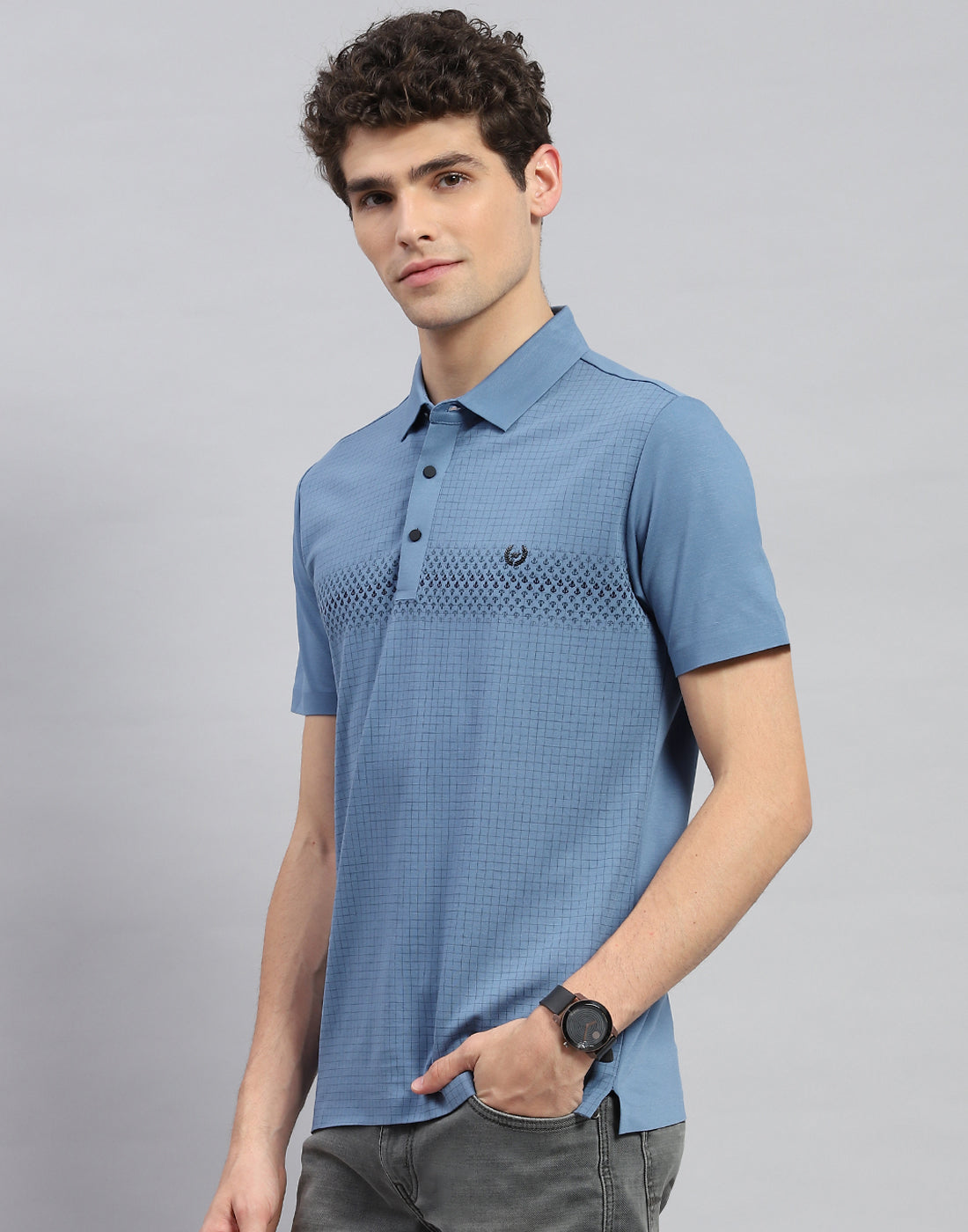 Men Teal Blue Solid Polo Collar Half Sleeve T-Shirt