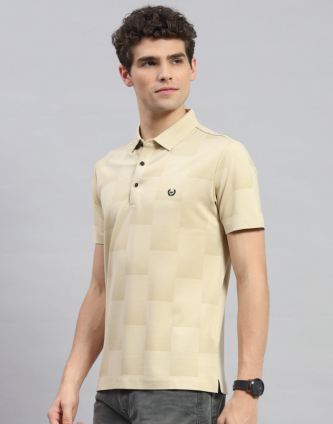 Men Beige Solid Polo Collar Half Sleeve T-Shirt