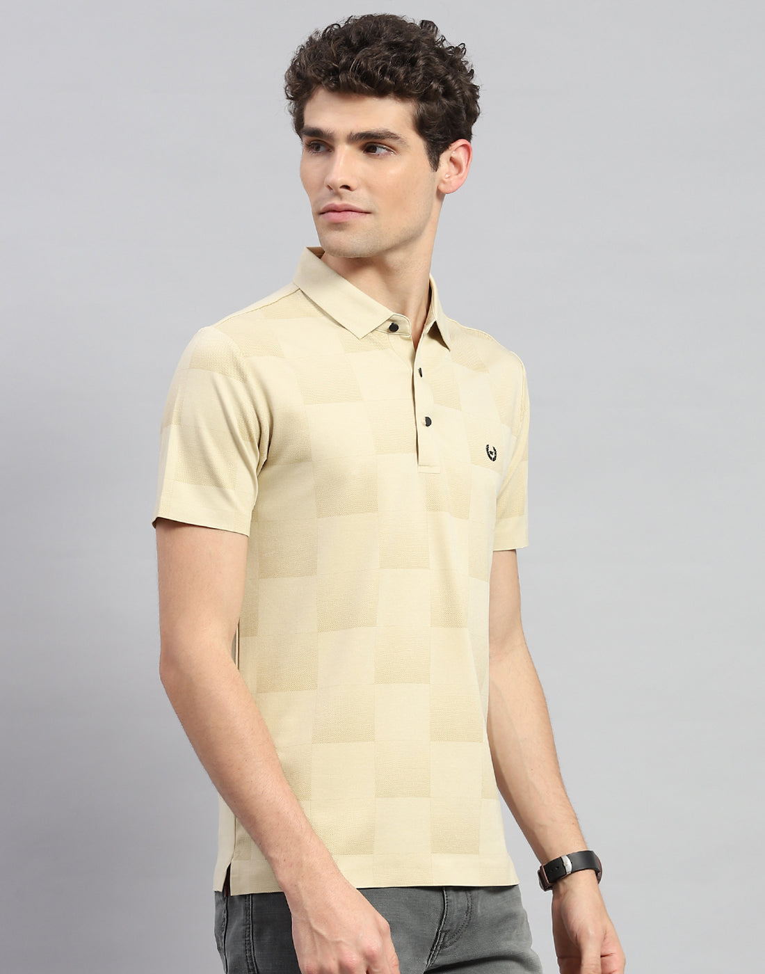 Men Beige Solid Polo Collar Half Sleeve T-Shirt