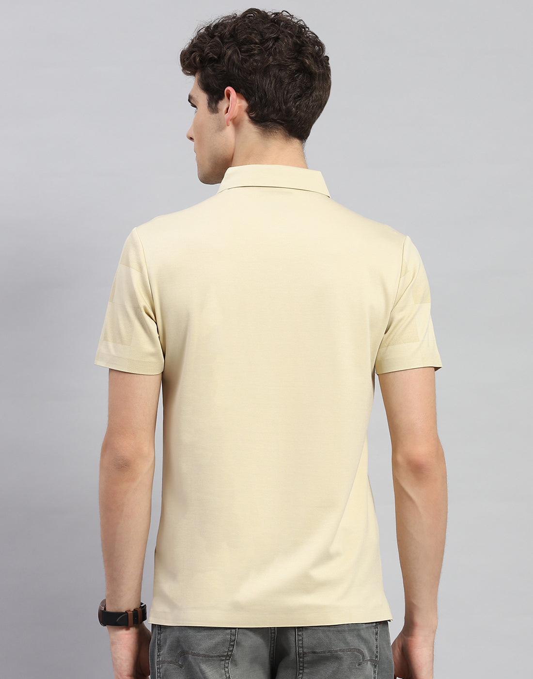 Men Beige Solid Polo Collar Half Sleeve T-Shirt