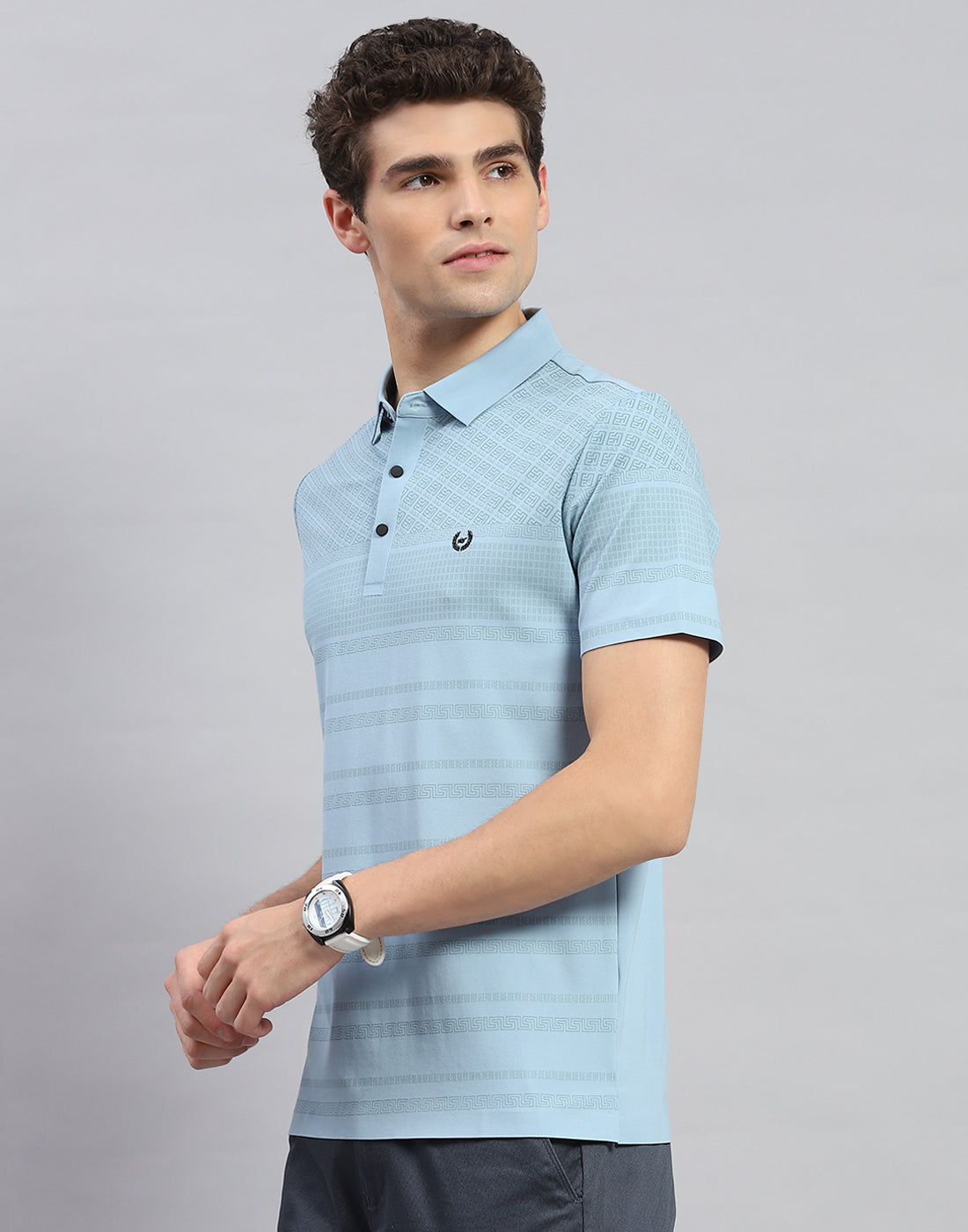 Men Sky Blue Solid Polo Collar Half Sleeve T-Shirt