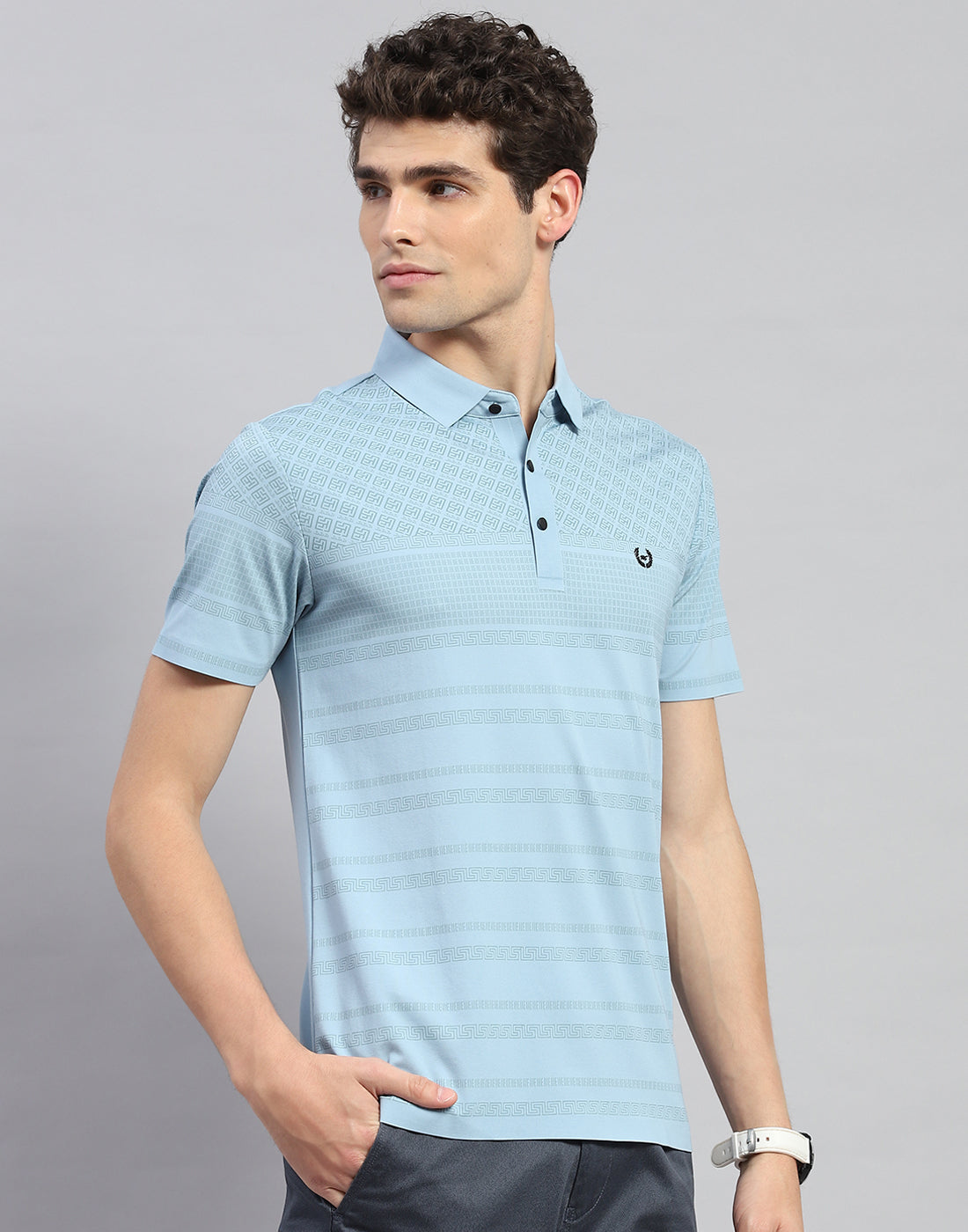 Men Sky Blue Solid Polo Collar Half Sleeve T-Shirt