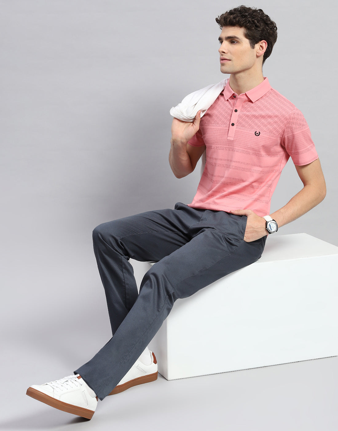 Men Peach Printed Polo Collar Half Sleeve T-Shirt