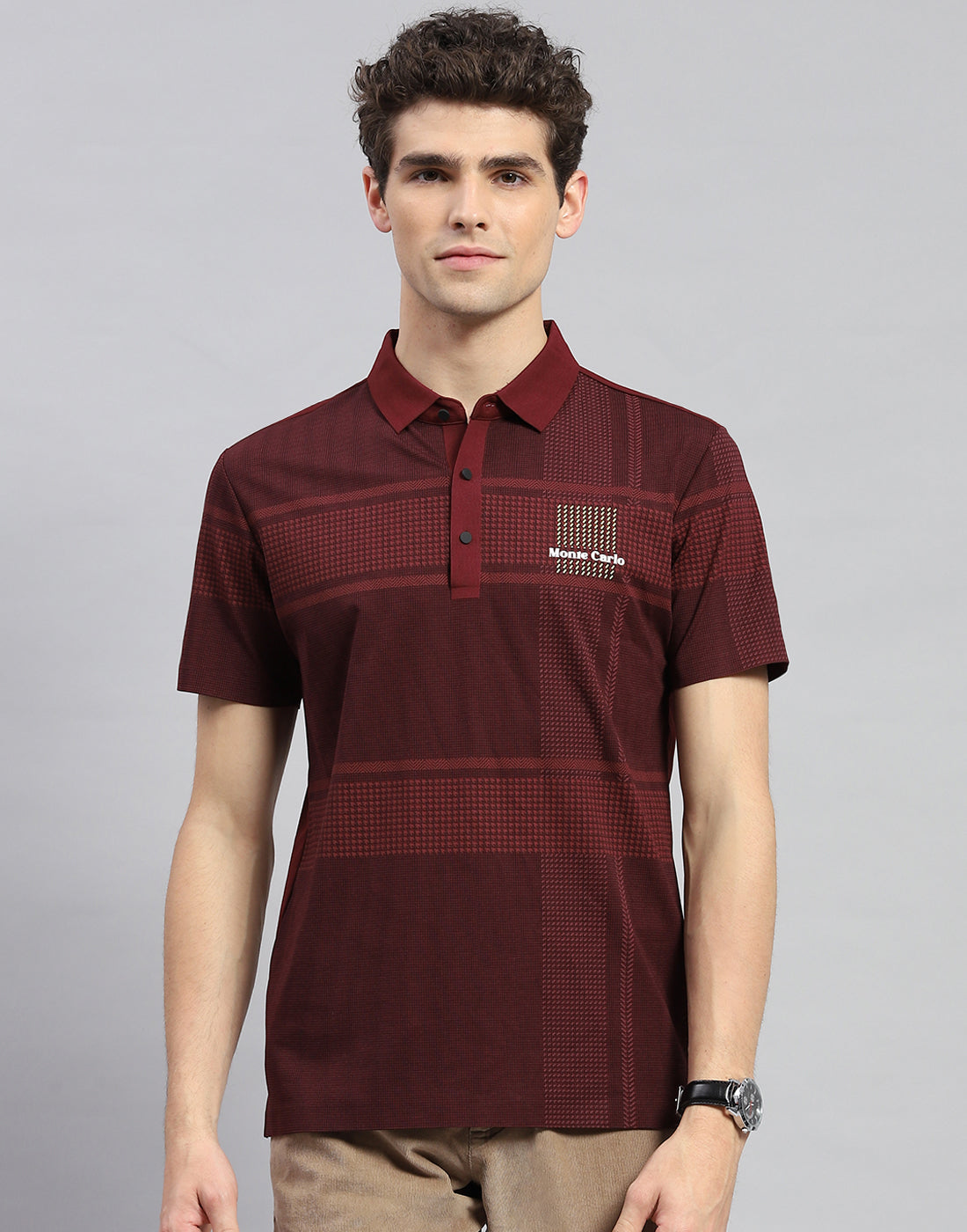 Men Maroon Printed Polo Collar Half Sleeve T-Shirt