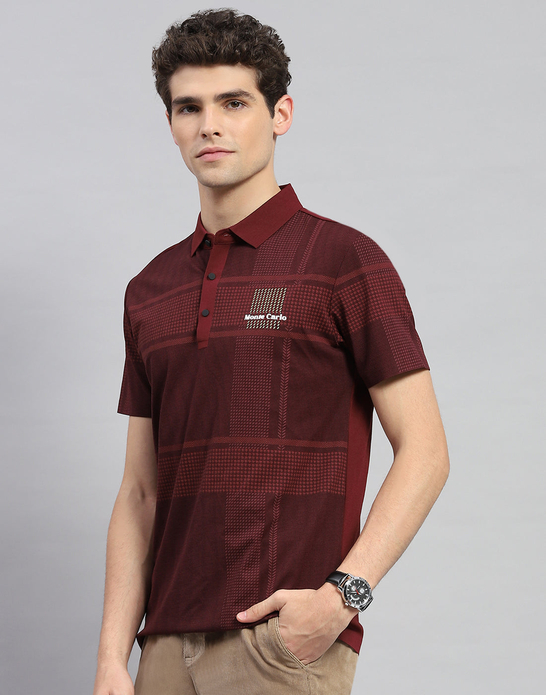 Men Maroon Printed Polo Collar Half Sleeve T-Shirt