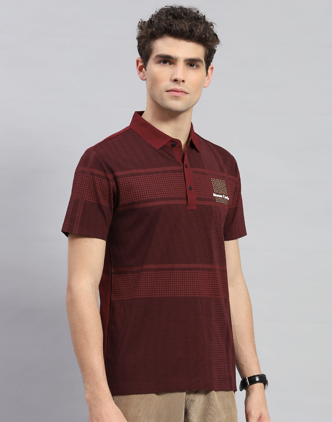 Men Maroon Printed Polo Collar Half Sleeve T-Shirt