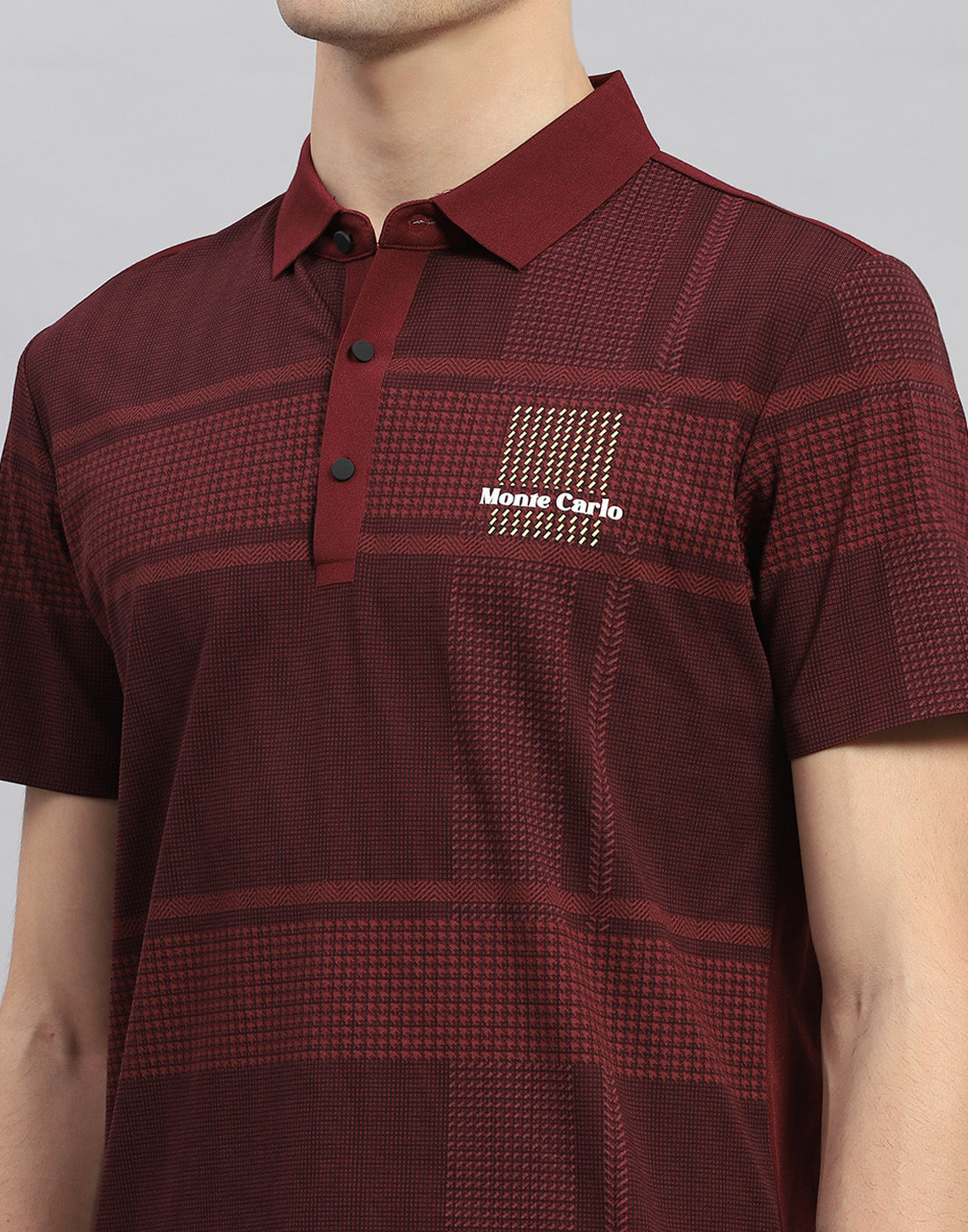 Men Maroon Printed Polo Collar Half Sleeve T-Shirt