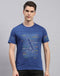 Men Royal Blue Printed Round Neck Half Sleeve T-Shirt