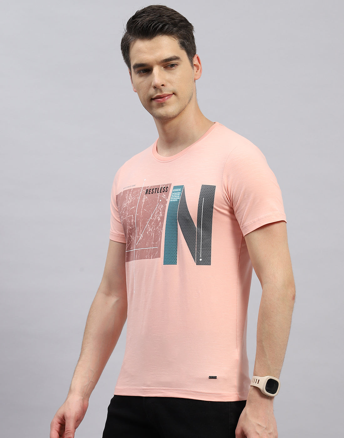 Men Pink Printed Round Neck Half Sleeve T-Shirt