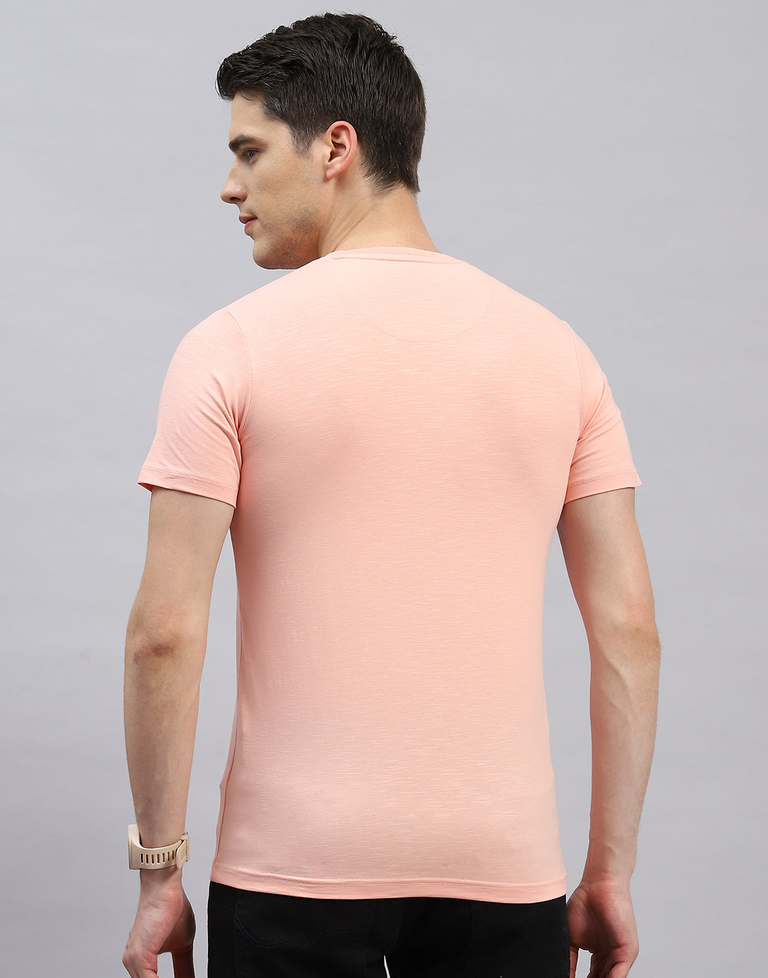 Men Pink Printed Round Neck Half Sleeve T-Shirt