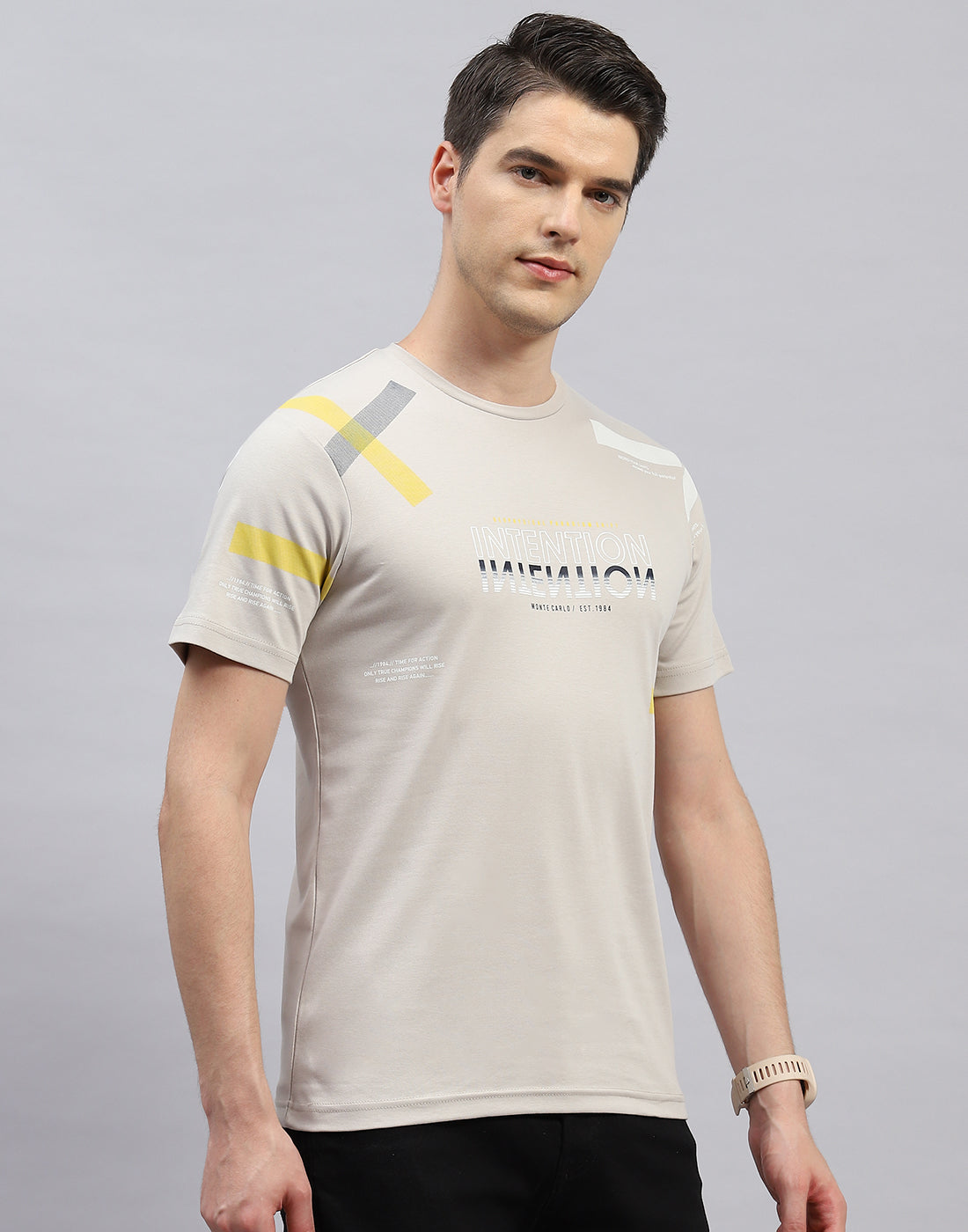 Men Beige Printed Round Neck Half Sleeve T-Shirt