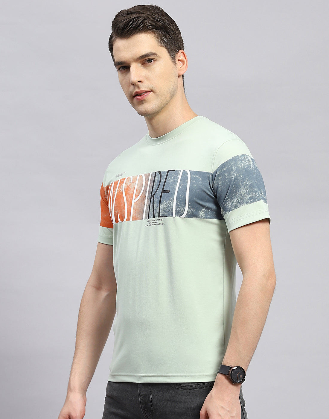 Men Green Printed Round Neck Half Sleeve T-Shirt