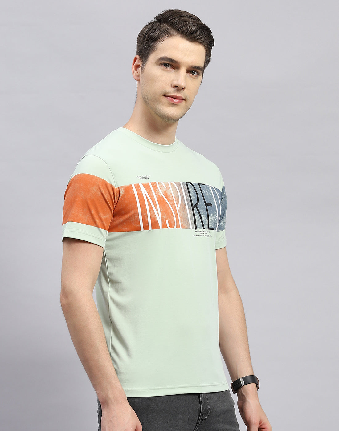 Men Green Printed Round Neck Half Sleeve T-Shirt