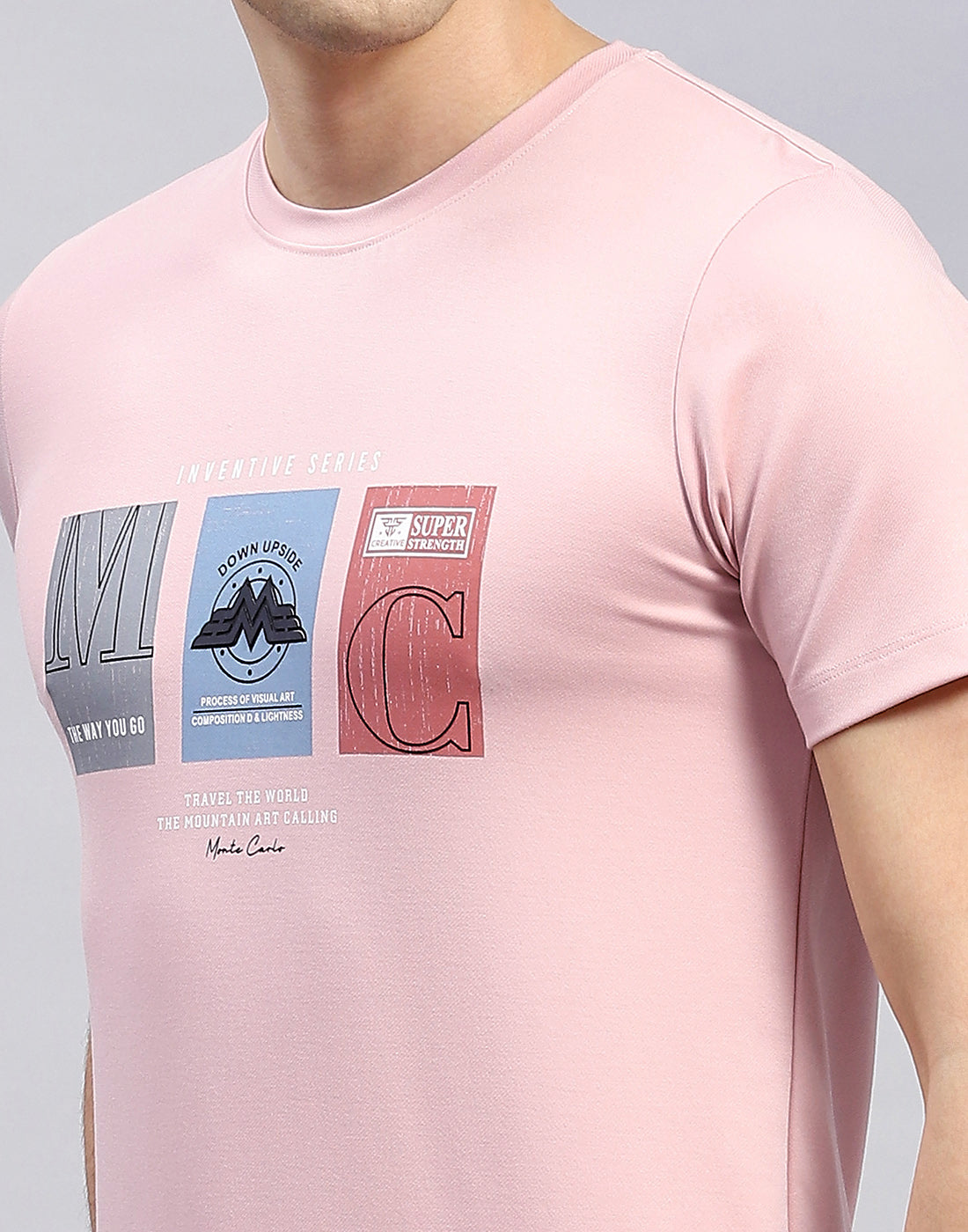 Men Pink Printed Round Neck Half Sleeve T-Shirt