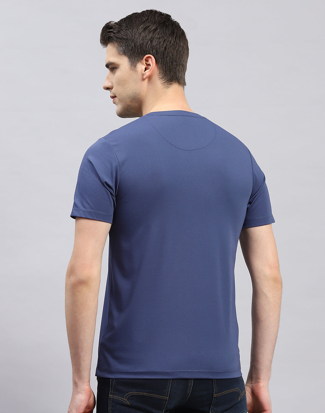 Men Blue Printed Round Neck Half Sleeve T-Shirt