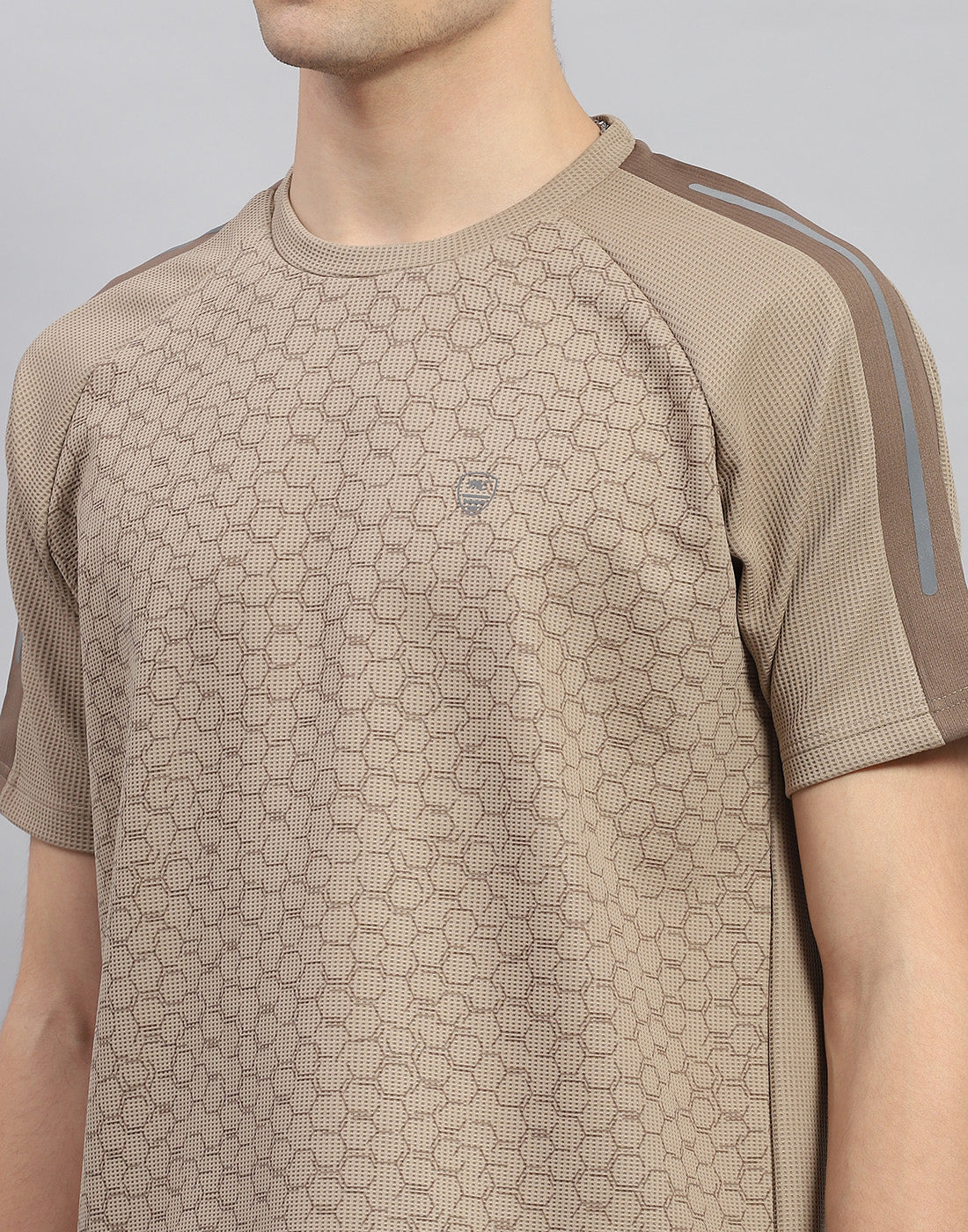 Men Khaki Printed Round Neck Half Sleeve T-Shirt