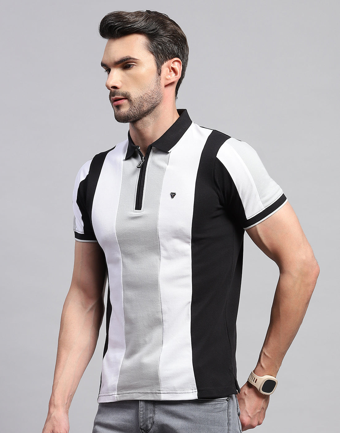 Men Black Solid Polo Collar Half Sleeve T-Shirt