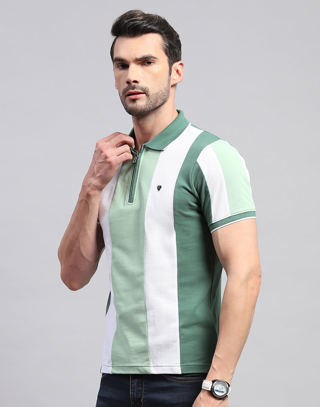 Men Green Solid Polo Collar Half Sleeve T-Shirt