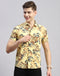 Men Yellow Floral Print Collar Half Sleeve Shirt