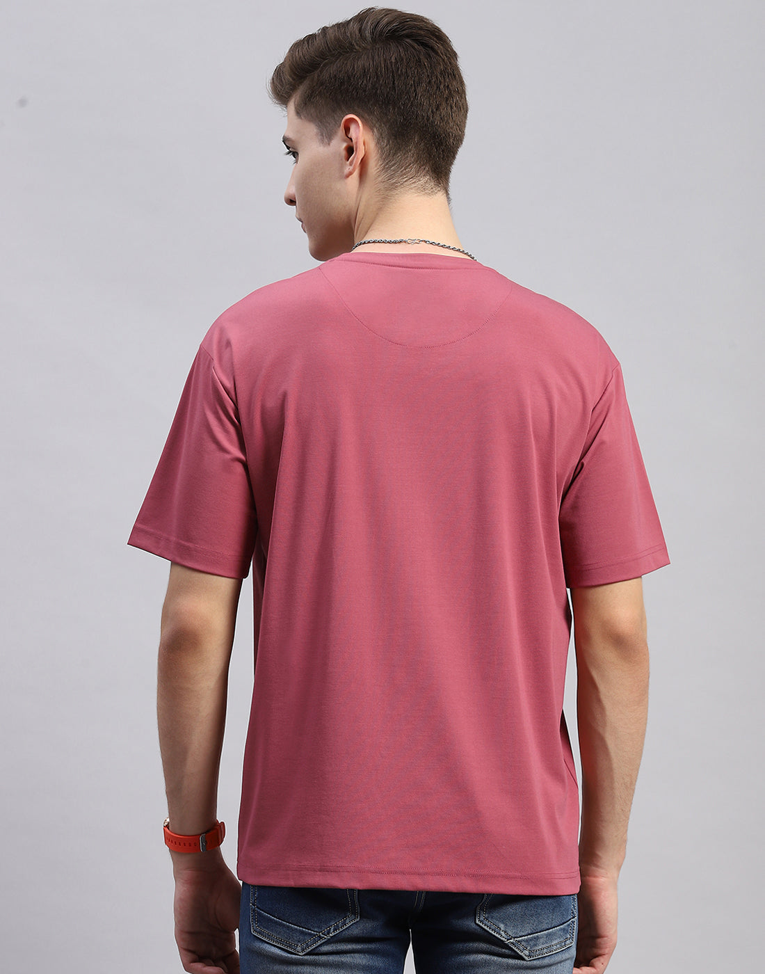 Men Pink Printed Round Neck Half Sleeve T-Shirt