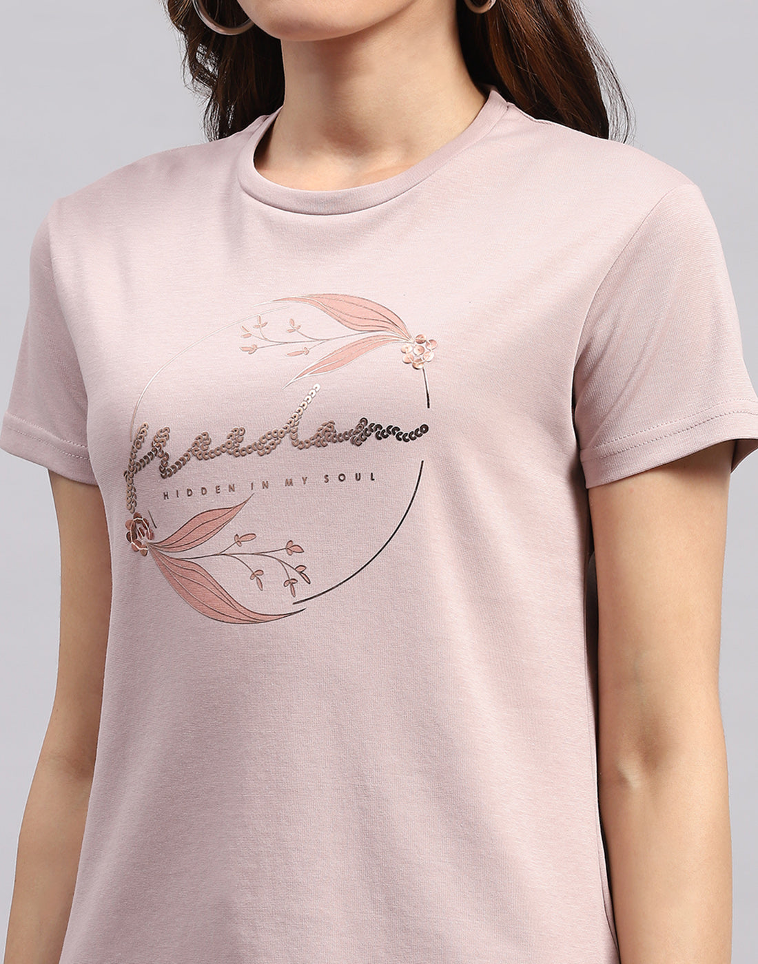 Women Pink Printed Round Neck Half Sleeve Top