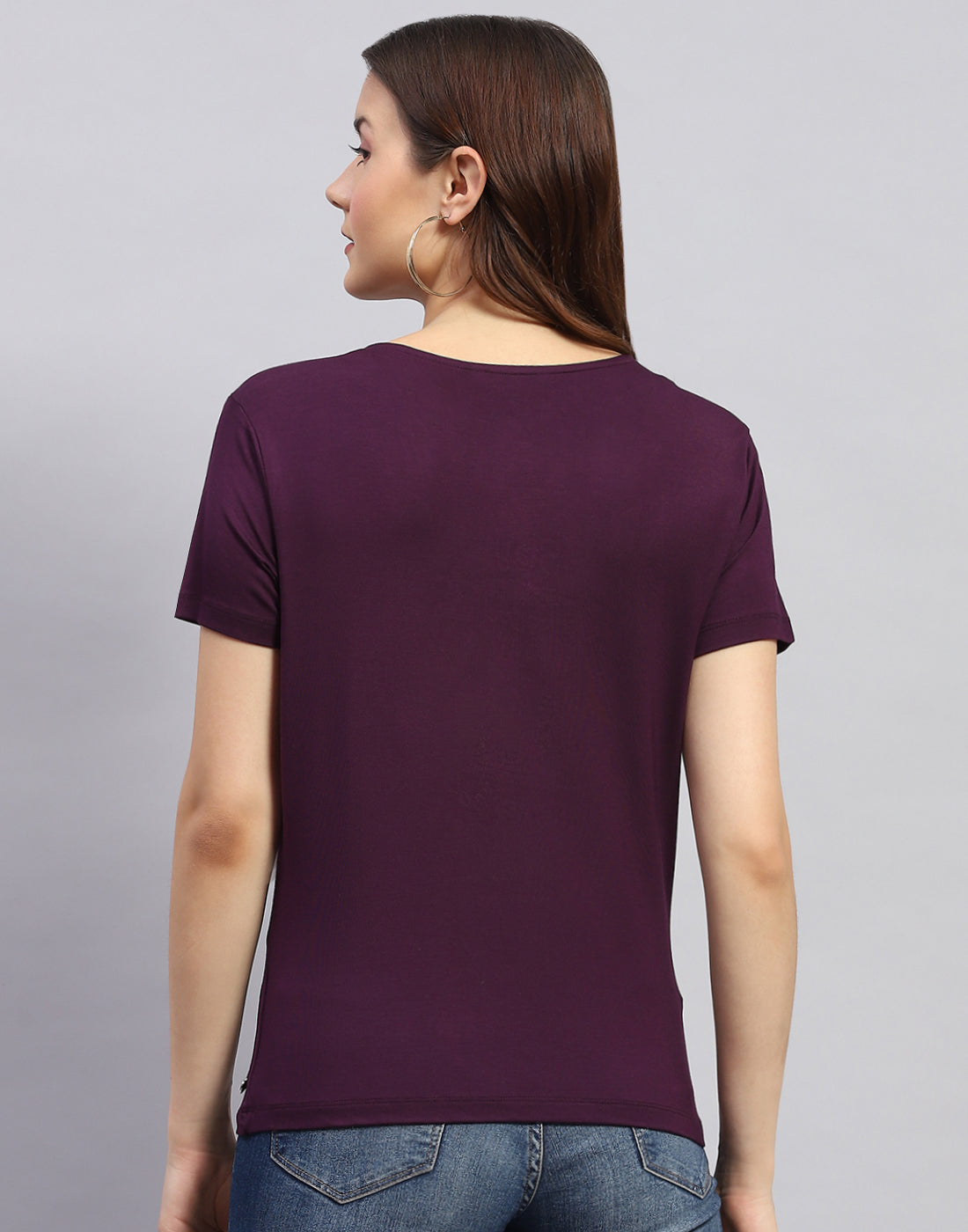 Women Purple Printed Round Neck Half Sleeve Top