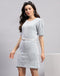 Women White Stripe Round Neck Half Sleeve Dress