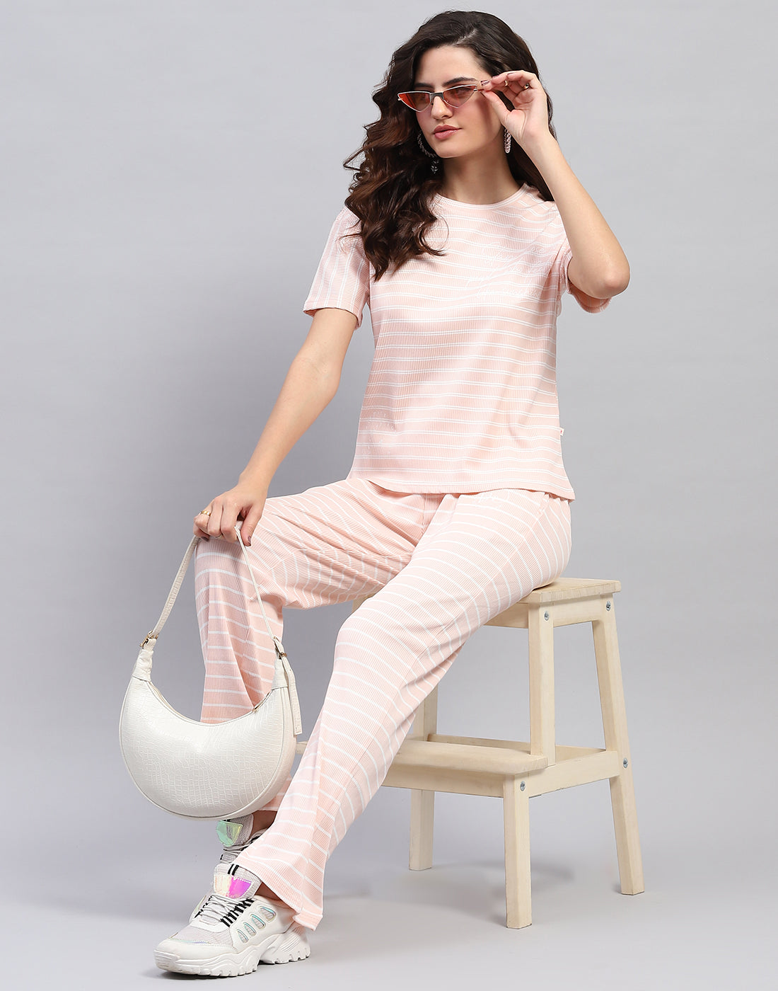 Women Pink Printed Round Neck Half Sleeve Cords Set