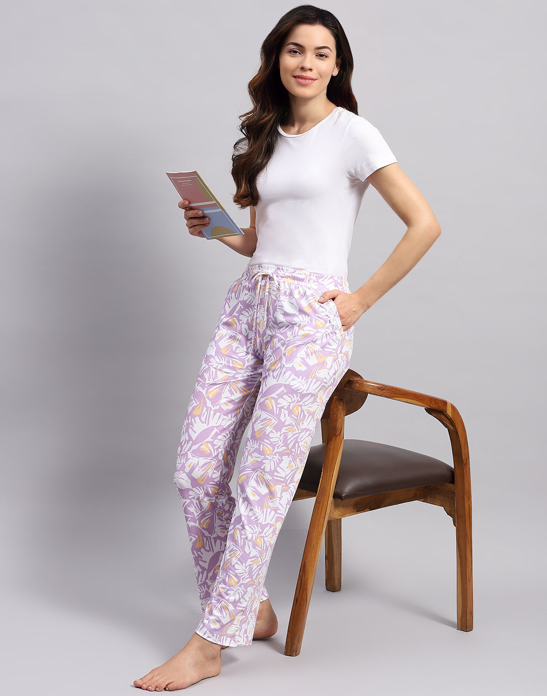 Women Purple Printed Regular Fit Lower