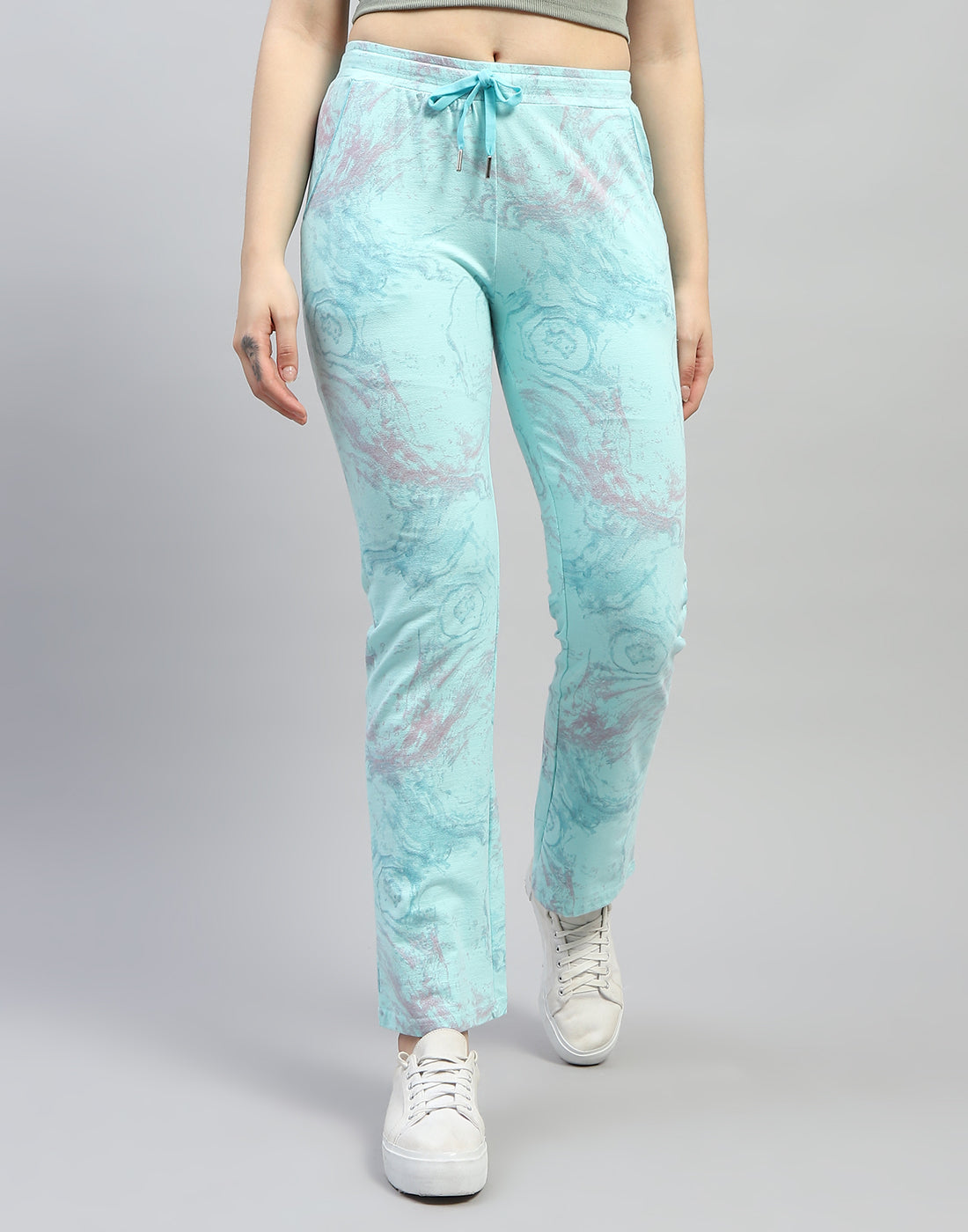 Women Aqua Blue Printed Regular Fit Lower