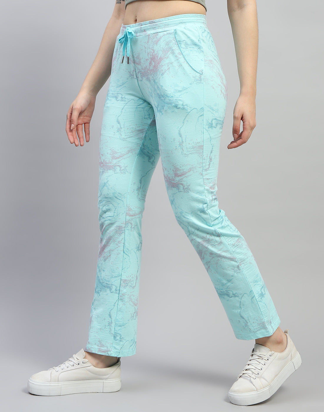 Women Aqua Blue Printed Regular Fit Lower