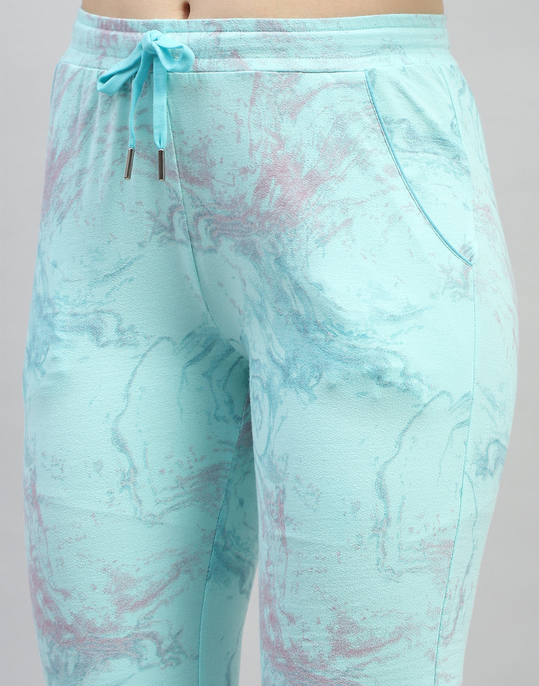 Women Aqua Blue Printed Regular Fit Lower