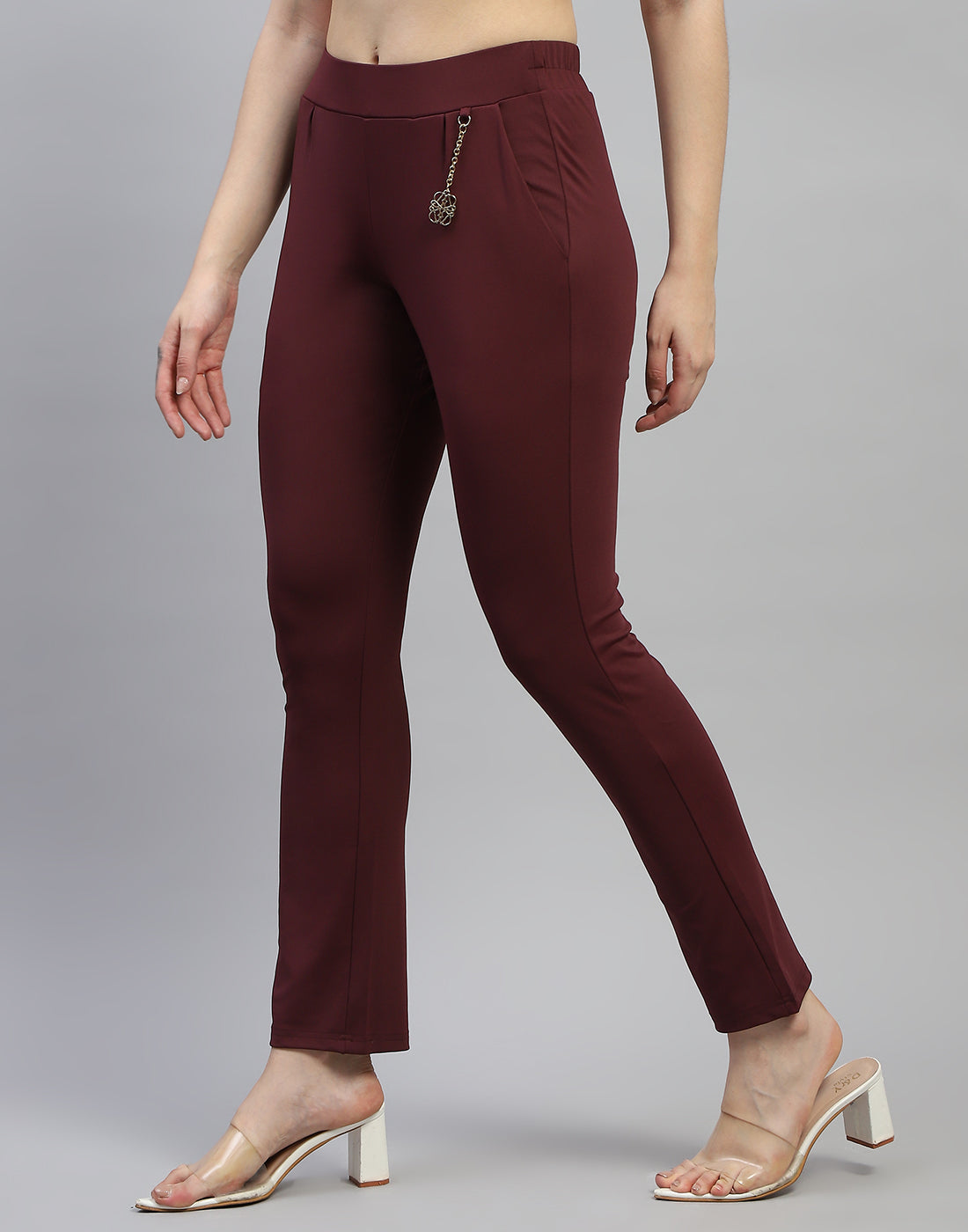 Women Maroon Solid Regular Fit Jegging