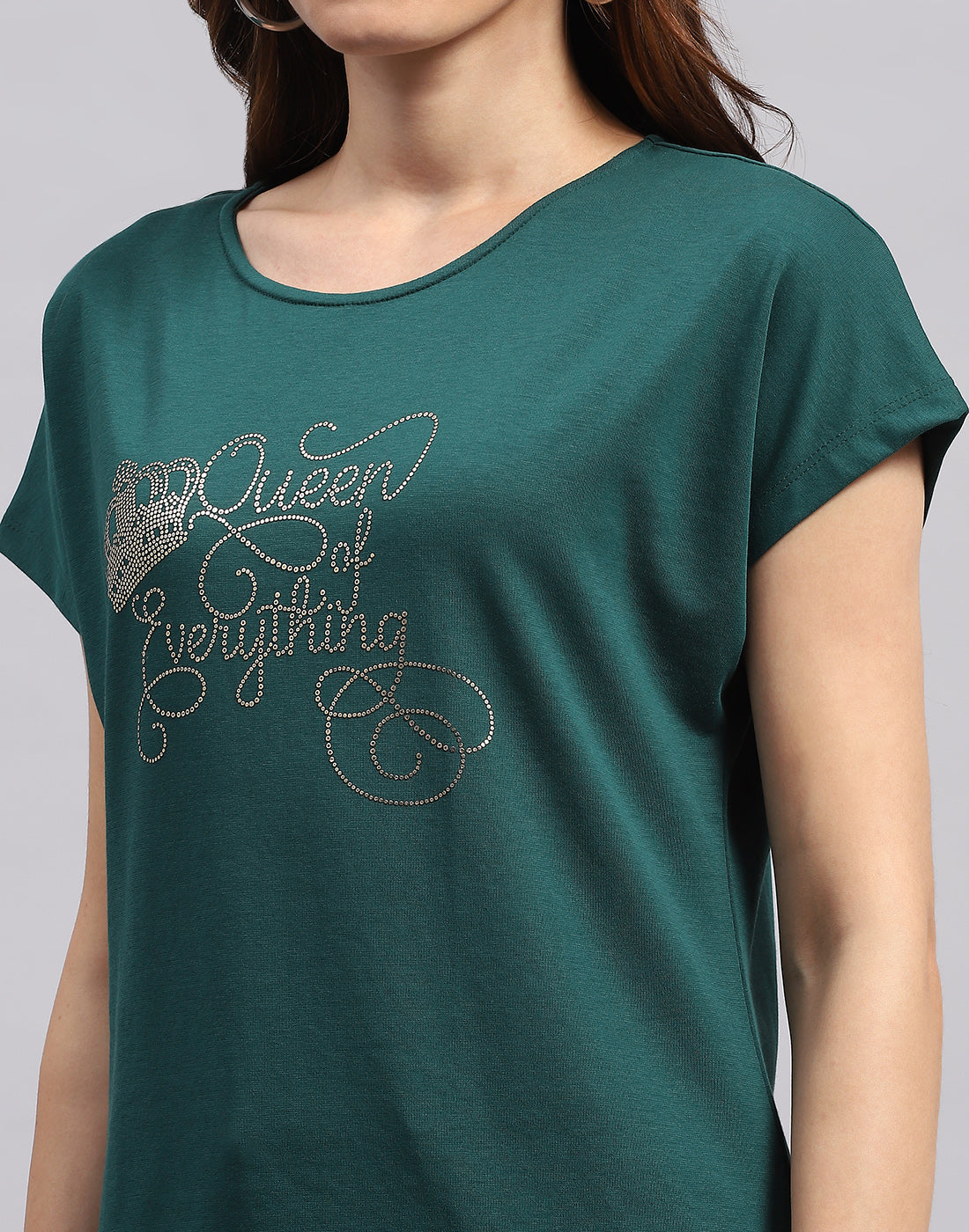 Women Green Printed Round Neck Half Sleeve Top