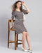 Women Maroon Stripe Round Neck 3/4 Sleeve Dress