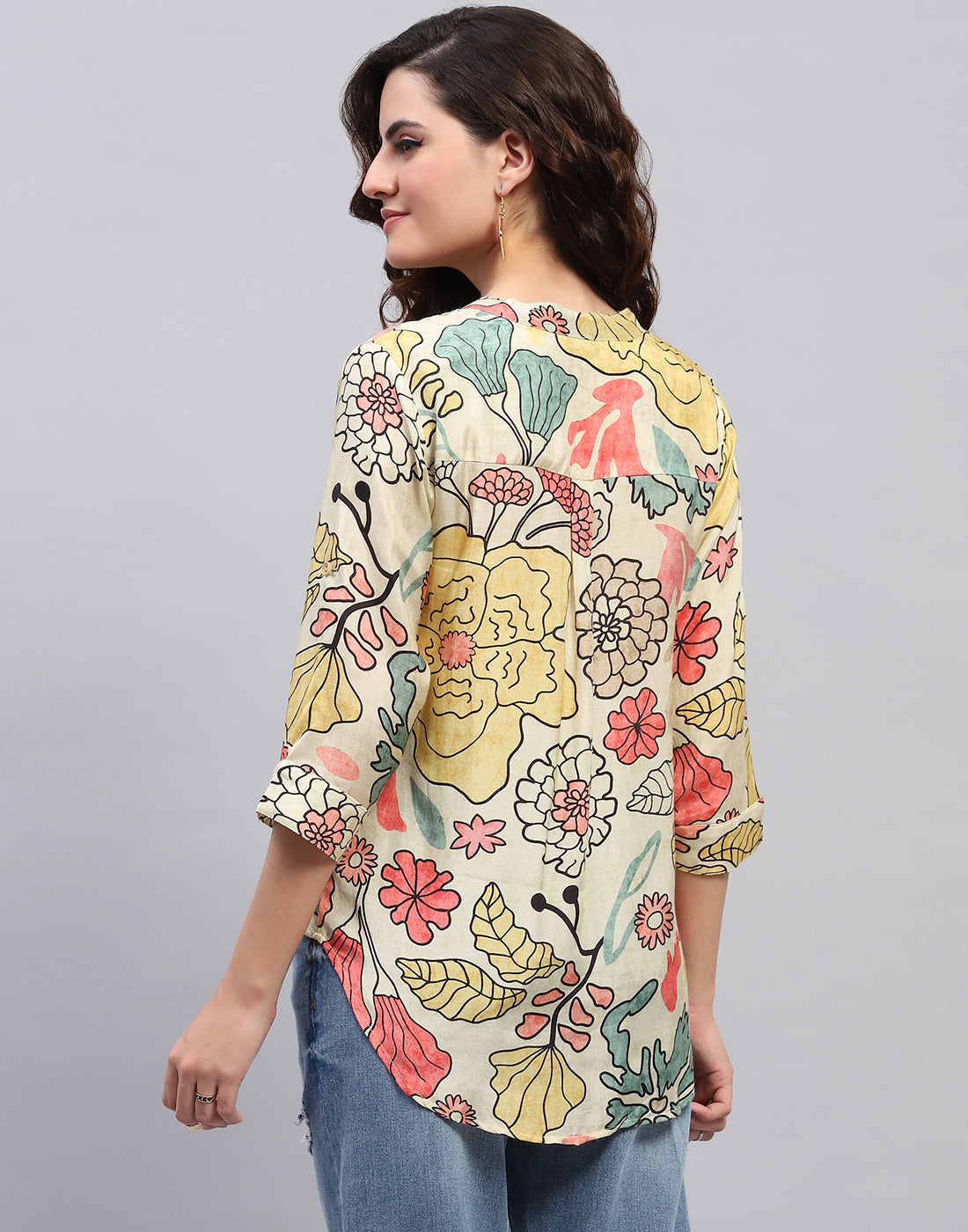 Women Beige Printed Fashion Neck 3/4 Sleeve Top