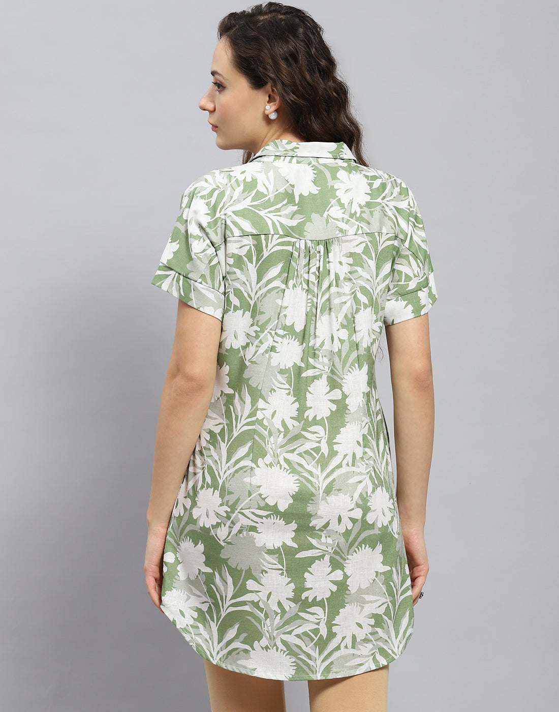 Women Green Printed Collar Half Sleeve Tunic